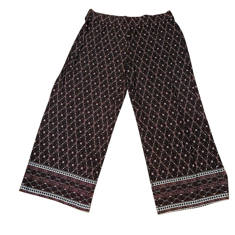 Cato Black, Maroon And White Pattern , Wide Legged, Pull On Pants. Size 22/24W.